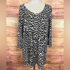 Chico’s Leopard Print Jersey Knit Pullover Tunic Top Sz 2